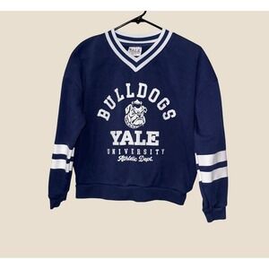 Yale University Bulldogs Athletic Dept Sweatshirt Navy Blue V-Neck XS
